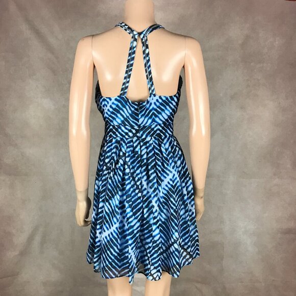 CALVIN KLEIN Women's Blue Printed Chain Trim Racerback A-Line Dress NWT 0P - Picture 3 of 13